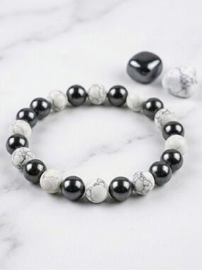 Howlite & Hematite Crystal Bracelet – Anxiety Relief | Grounding Energy |